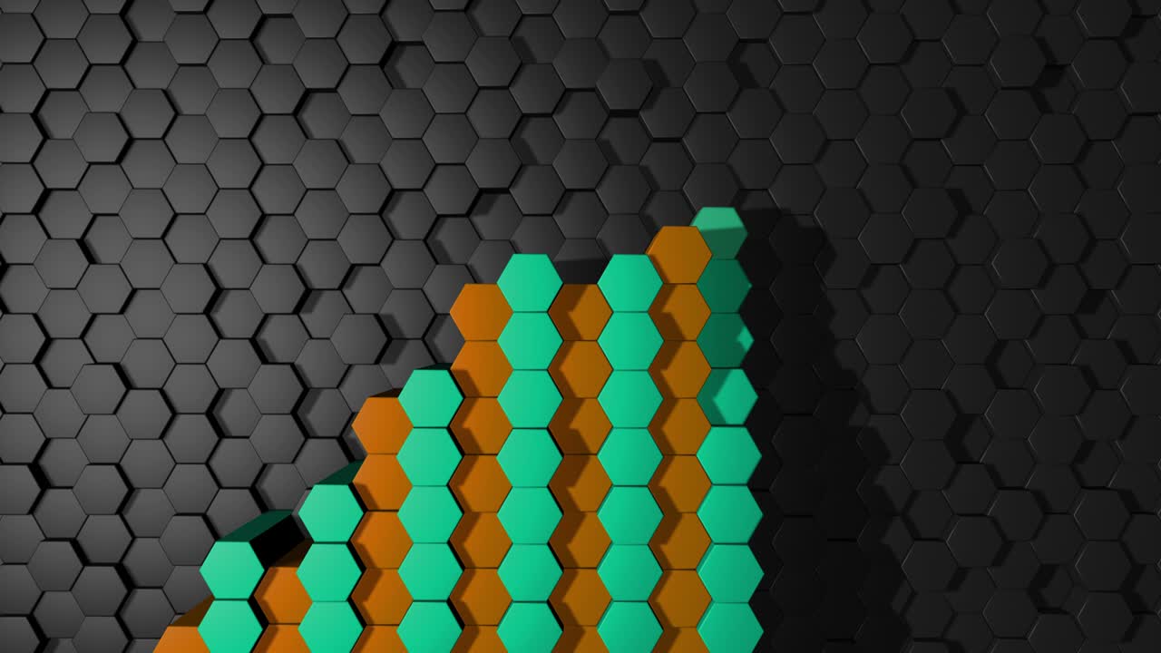 Business success concept. Abstract 3d animation of graph (chart) suggesting a growth profit statistic. Increasing progress chart with 3d hexagons.