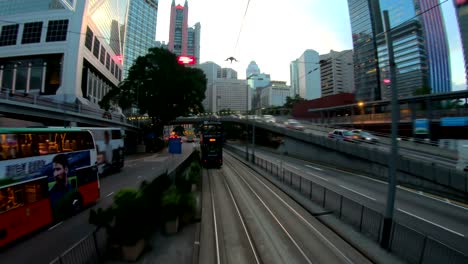 view of hong kong city busy streets from tramways