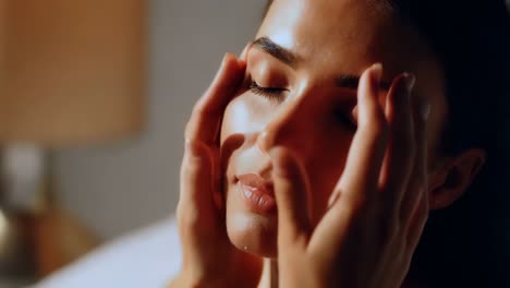 woman receiving facial massage in sunlight