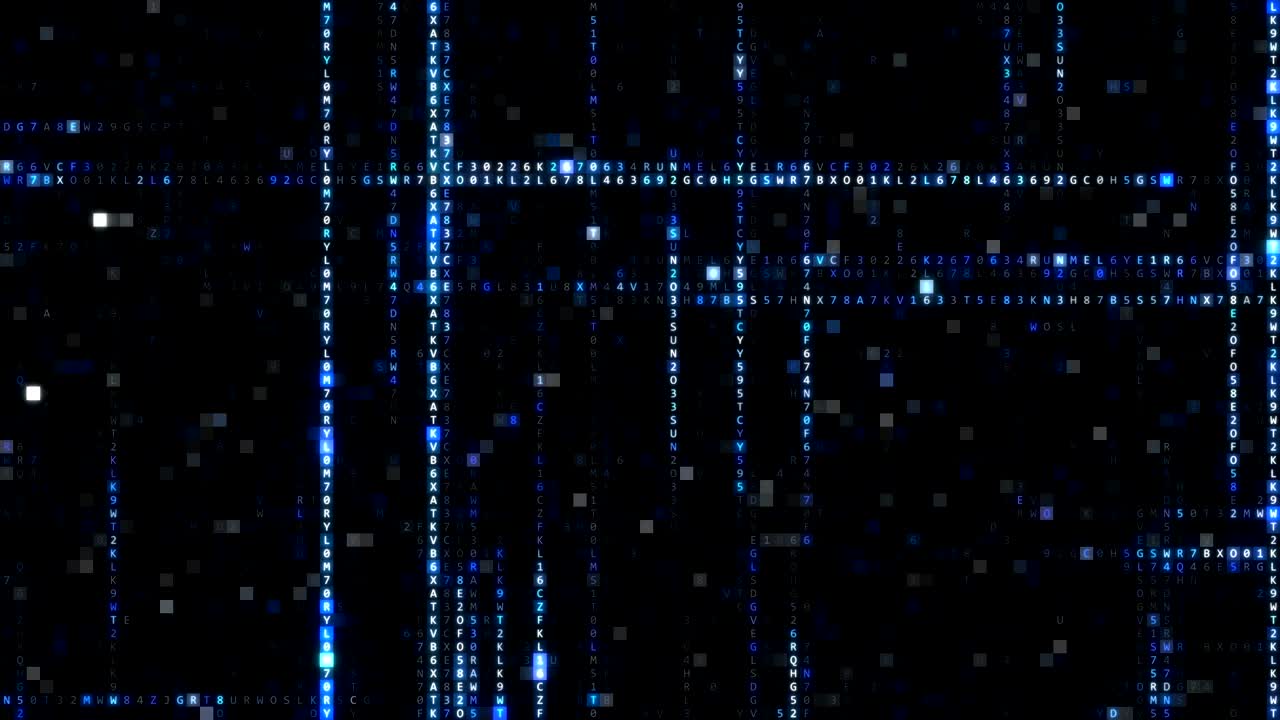 Randomly generated computer hexadecimal machine code abstract technological background of a seamless loop