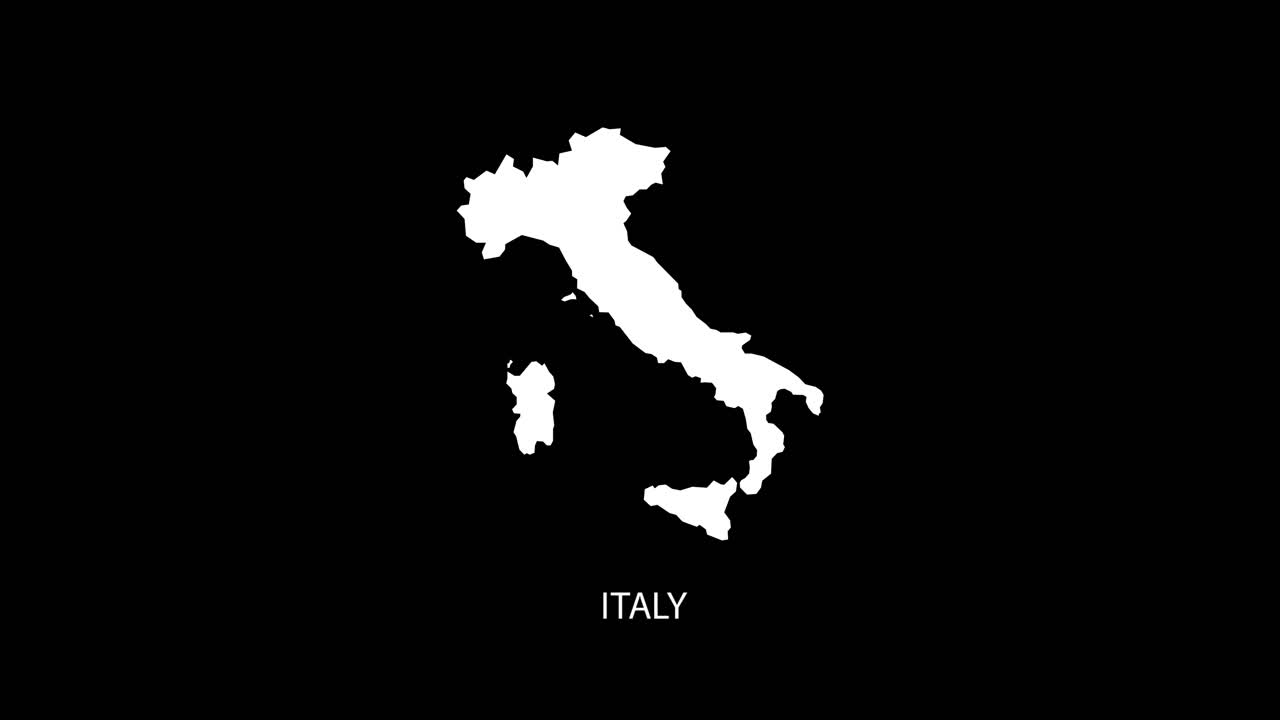 Video alfa digitale che rivela e ingrandisce la mappa dell'Italia con sfondo che mostra il nome del paese | Video alfa concettuale per template di editing che rivela la mappa dell'Italia e il titolo
