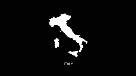 digital revealing and zooming in on italy country map alpha video with country name revealing background | italy country map and title revealing alpha video for editing template conceptual