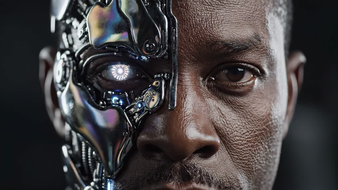 Cyborg Man with Metallic Face