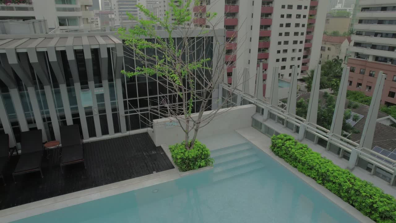 Rooftop Swimming Pool and Urban Skyline