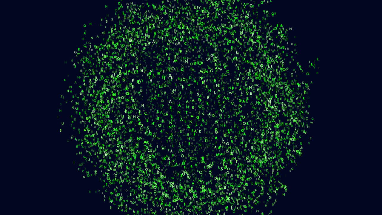 Abstract chaos neon sphere with letters in dark galaxy