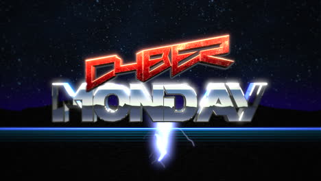 Cyber-Monday-with-thunderbolts-and-mountain-in-dark-sky-in-80s-style
