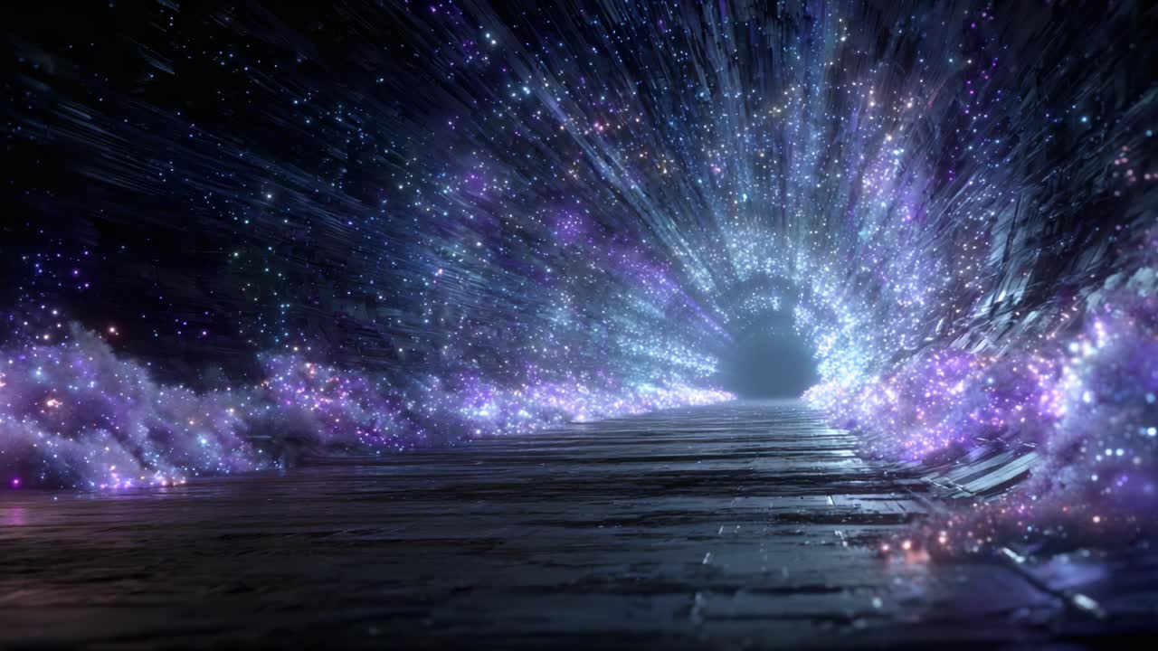 A Cosmic Journey through a Stellar Gateway: A Visual Exploration of the Brilliant Colors and Vastness of the Universe Depicted in an Enigmatic Tunnel of Light