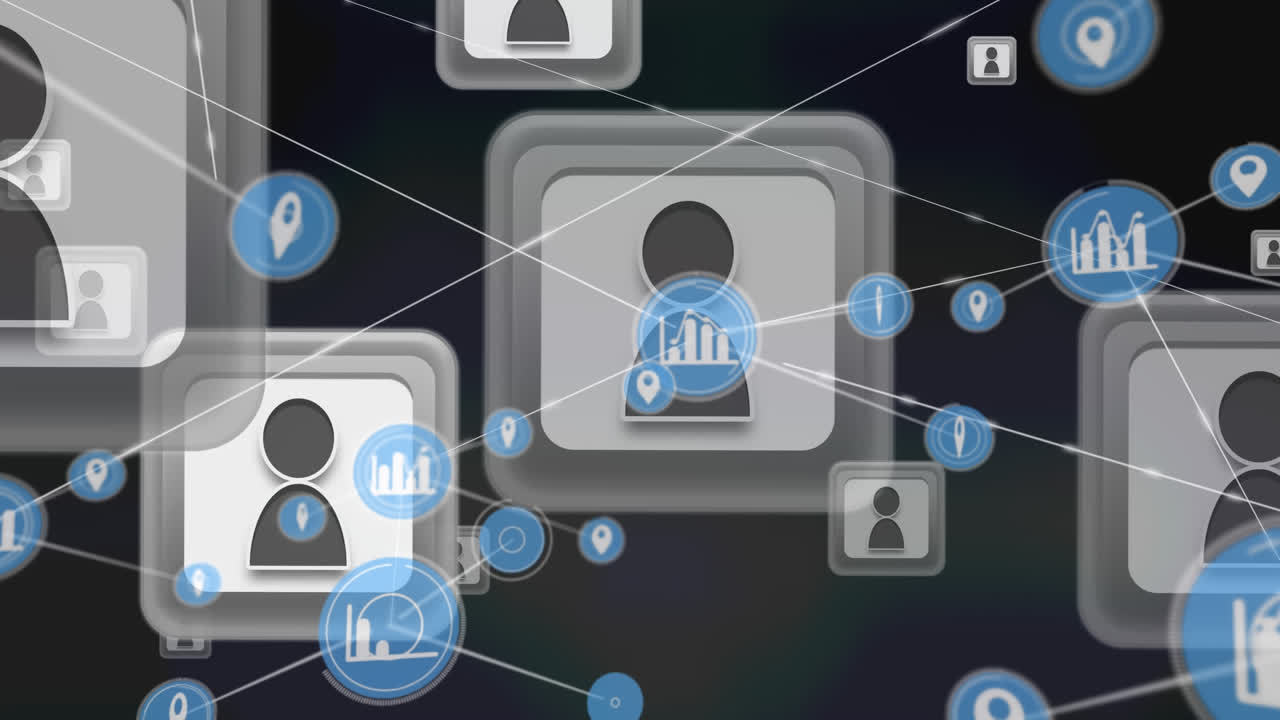 Animation of network of connections over users on black background
