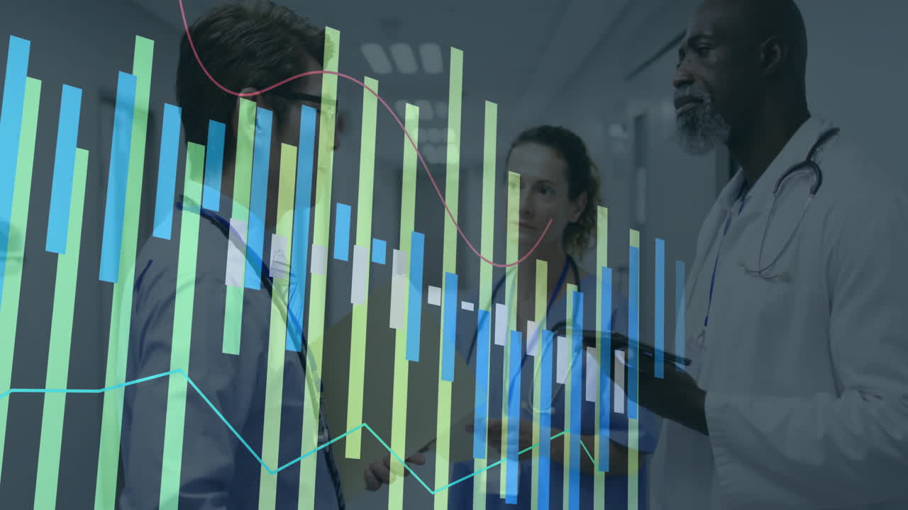 animación del procesamiento de datos financieros sobre diversos médicos