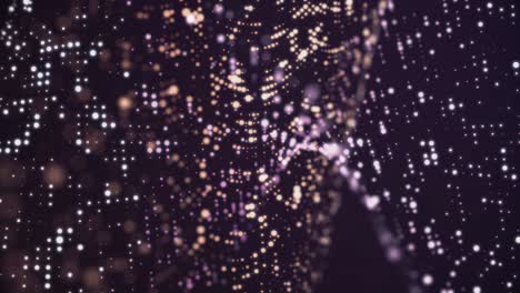 abstrakte lila-glitter-spirale, die sich auf schwarzem hintergrund dreht, nahtlose schleife. animation. glänzende verdrehte materie von blinkenden punkten, die sich dreht, seitenansicht