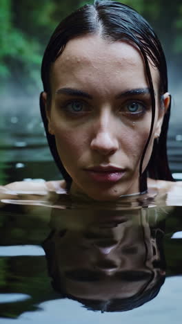 woman in a forest lake