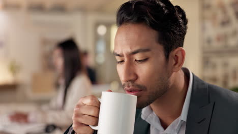Business, thinking and man with coffee