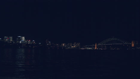 panoramic view of skylines and harbour bridge at night in sydney, new south wales, australia