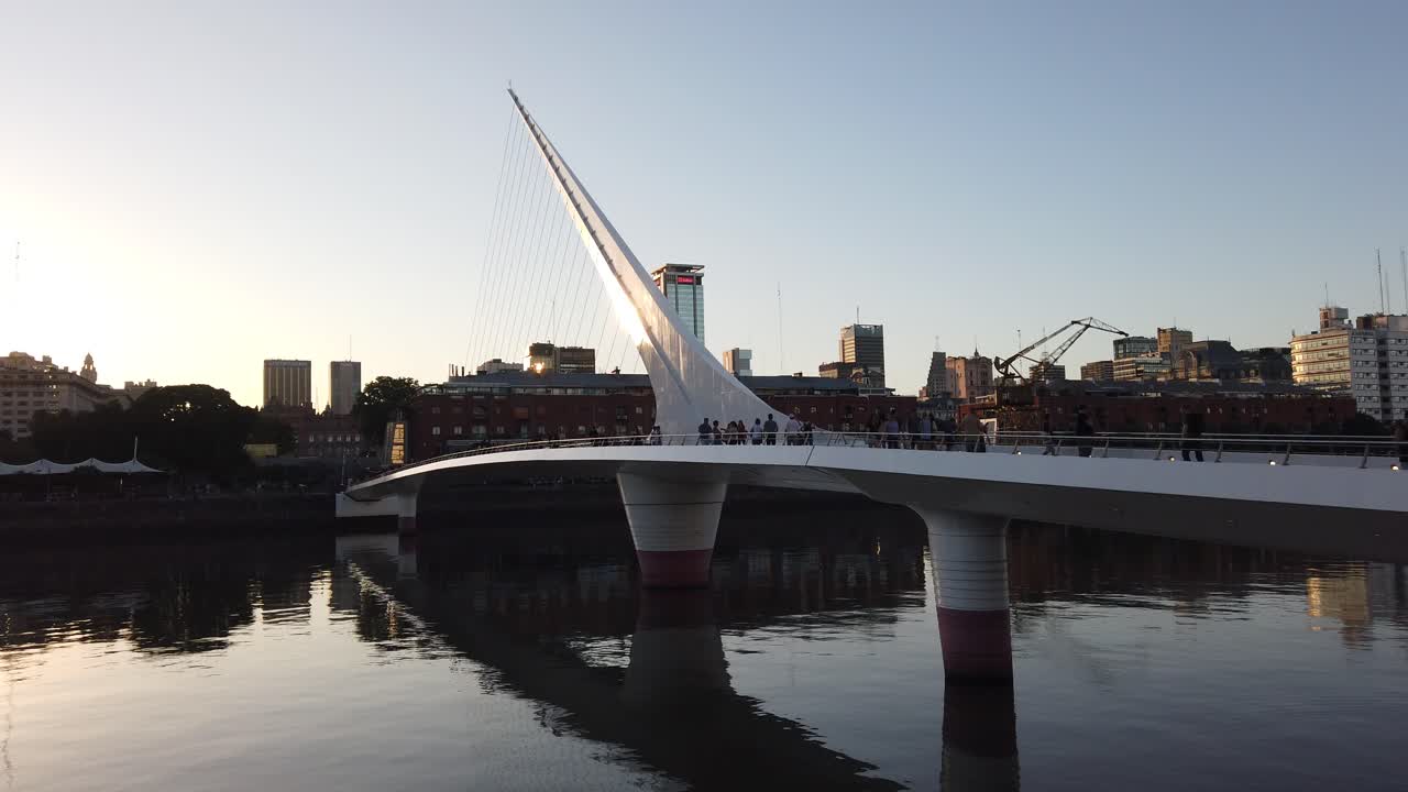 Stunning Sunset View of Puente de la Mujer Bridge in Buenos Aires
