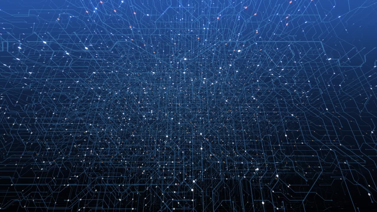 4K seamless loop of print circuit technology cyber and futuristic concept. Circuit Board with moving electrons. CPU processing Data. Futuristic HUD technology Screen Data animation.