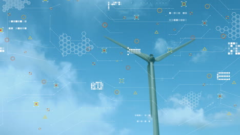 animation of data processing with world map over windmill