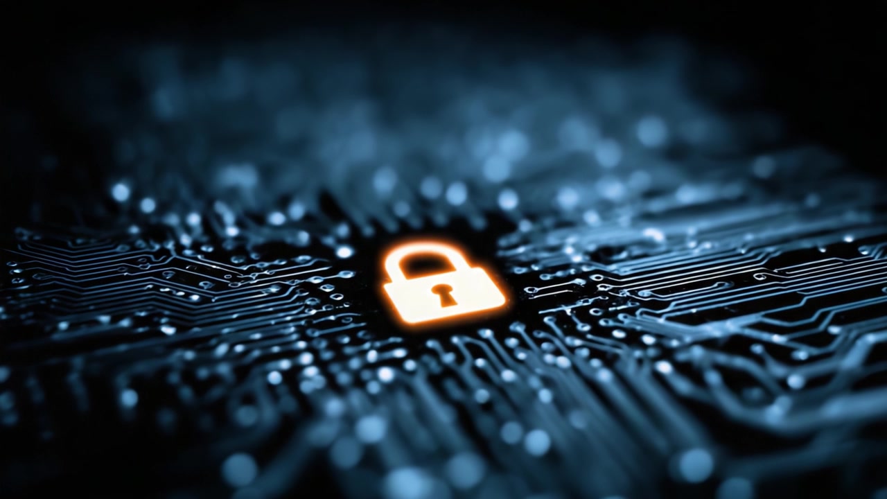 Digital Security Concept: A Close-Up on a Lock Symbolizing Cyber Protection Against Unauthorized Access and Data Breaches Amidst a Circuit Board Background