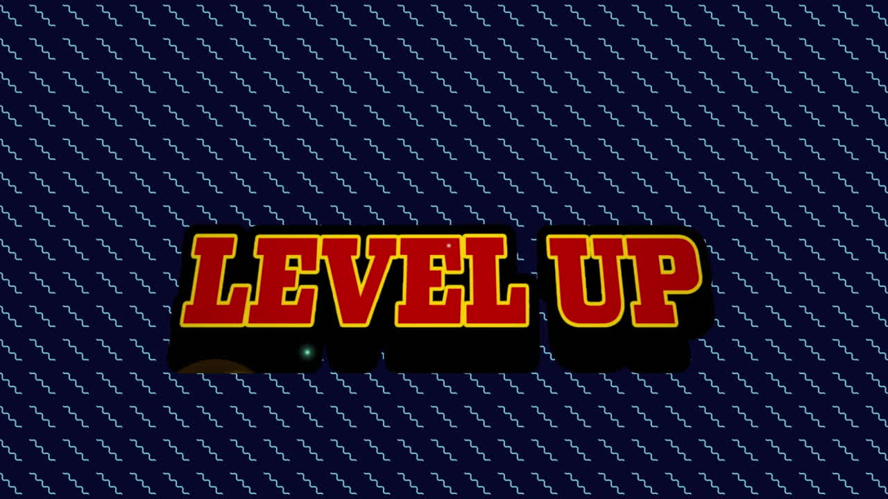 Animation of level up text over multiple zigzags