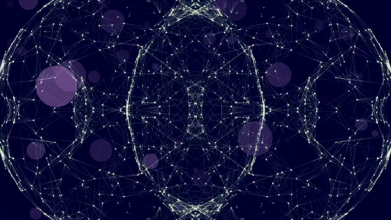 animación de la red de conexiones y puntos sobre un fondo oscuro