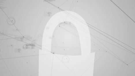 animación digital de la red de conexiones a través del icono de candado de seguridad en fondo gris