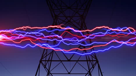 relámpagos coloridos y una torre de líneas eléctricas