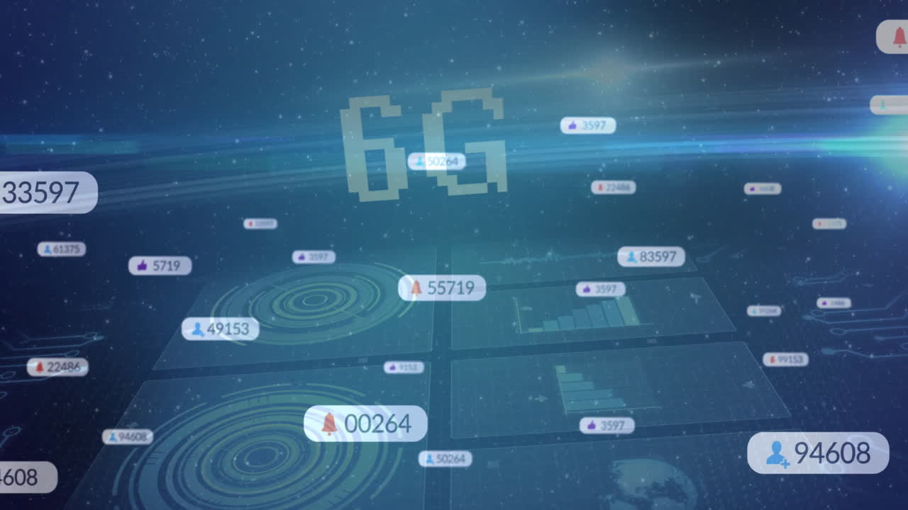 Animation of 6G technology with digital connections in futuristic design