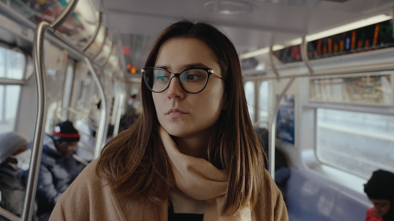 mujer en un tren del metro