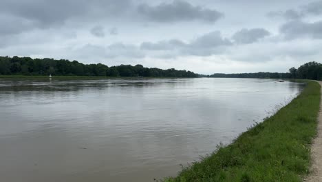 River-Donau-near-peak-level,-during-flood-in-bavaria,-barrage-bergheim-near-ingolstadt-flood-2024