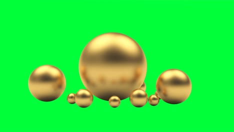 gold spheres rotate on a green screen in 3d animation. 4k