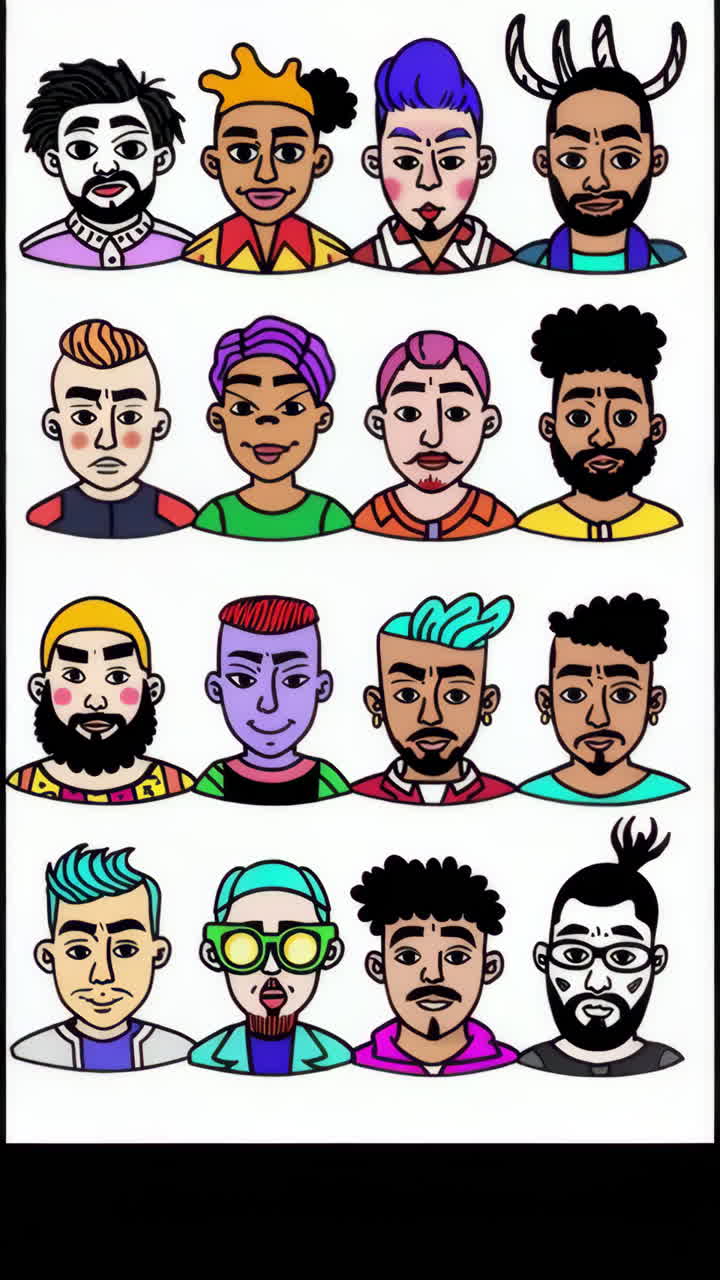 A Collection of Diverse Cartoon Portraits and an Abstract Background