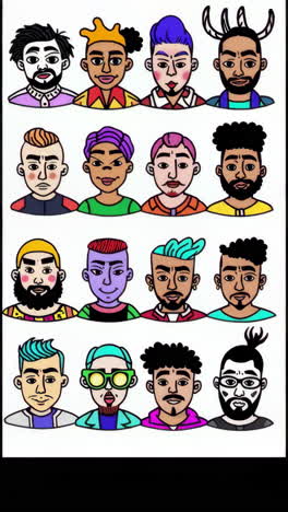 a collection of diverse cartoon portraits and an abstract background