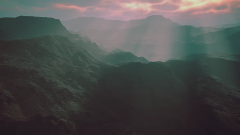 mountain in the fog and stone desert