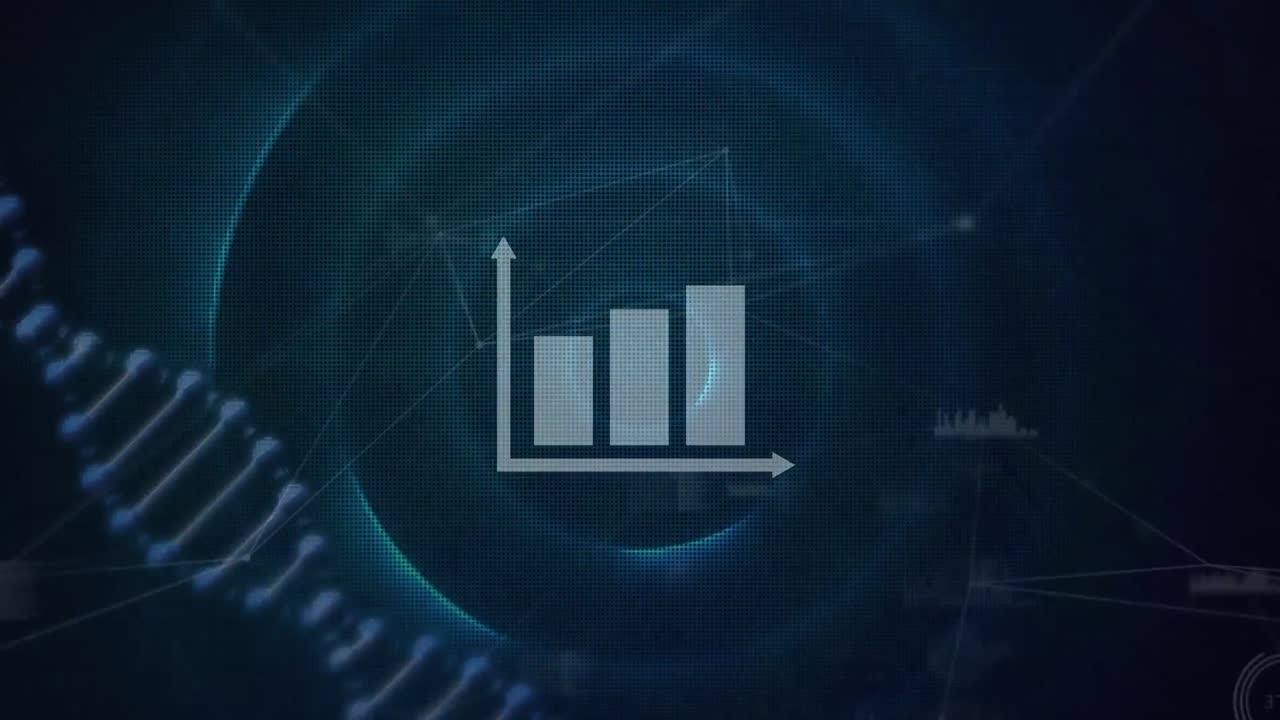animación del procesamiento de datos estadísticos sobre la estructura del adn girando contra la red de conexiones