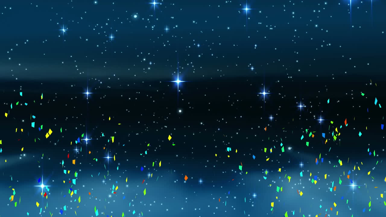 야간 하늘의 별들에 대한 다채로운 콘페티의 애니메이션