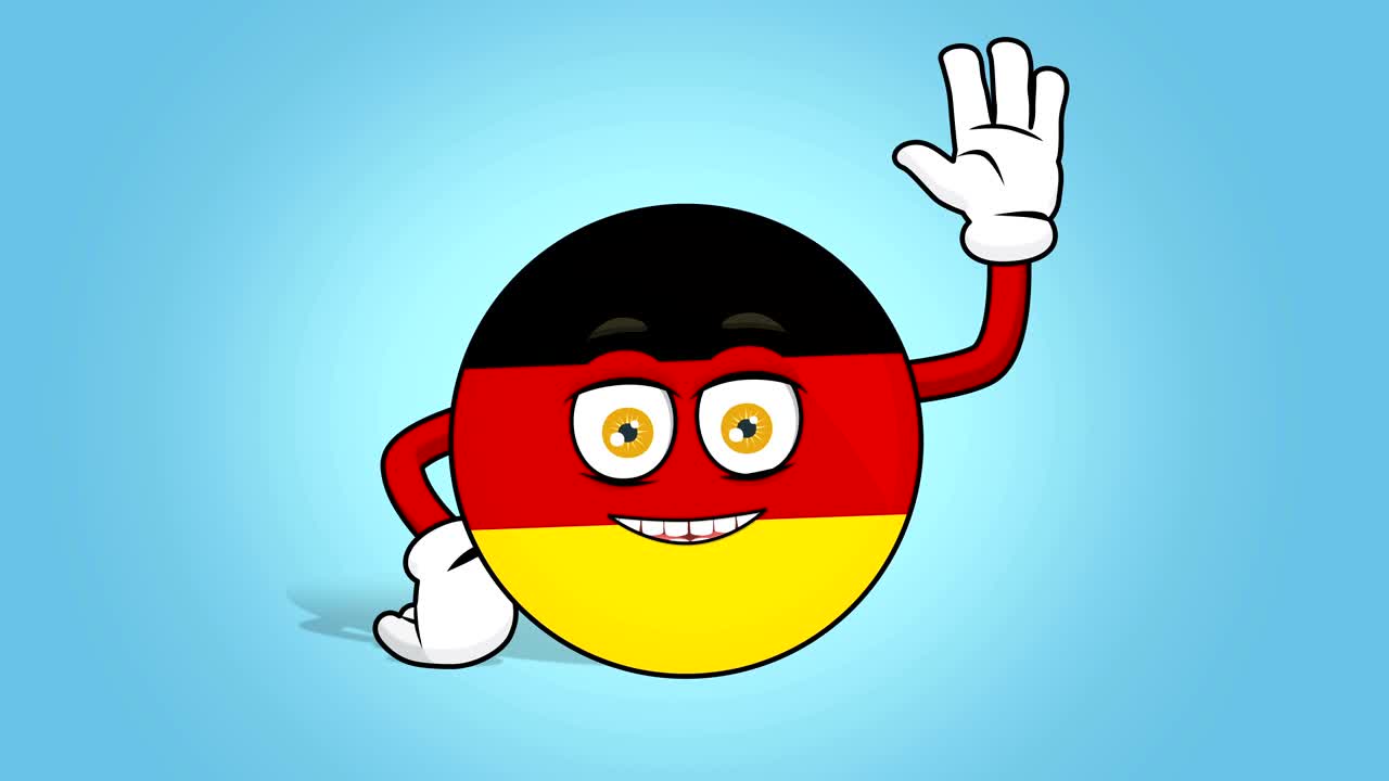 Icona a cartone animato: bandiera della Repubblica Federale di Germania, Saluti e Benvenuto con animazione facciale
