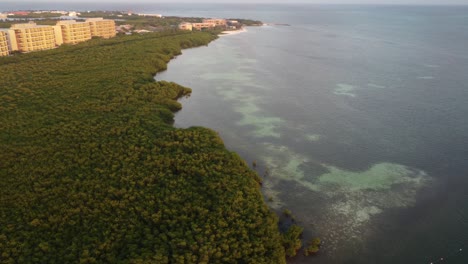 puente de punta nizuc con exuberantes manglares y hoteles costeros al atardecer, vista aérea