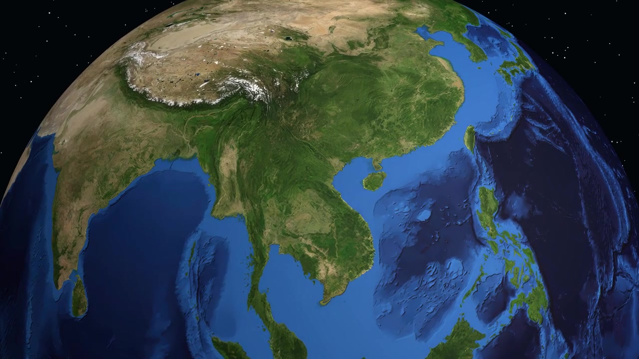 Globo digitale che ruota e ingrandisce sul Sud-est asiatico, evidenziando Phonsavan, Laos, con un segnaposto