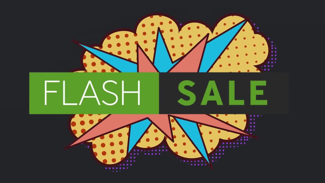 어두운 배경에 레트로 음성 거품 위에 플래시 판매 텍스트의 애니메이션