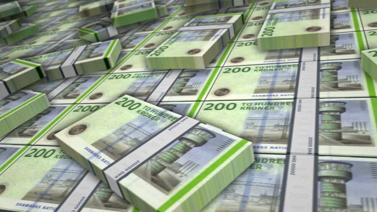 animación en bucle del paquete de billetes de la corona danesa