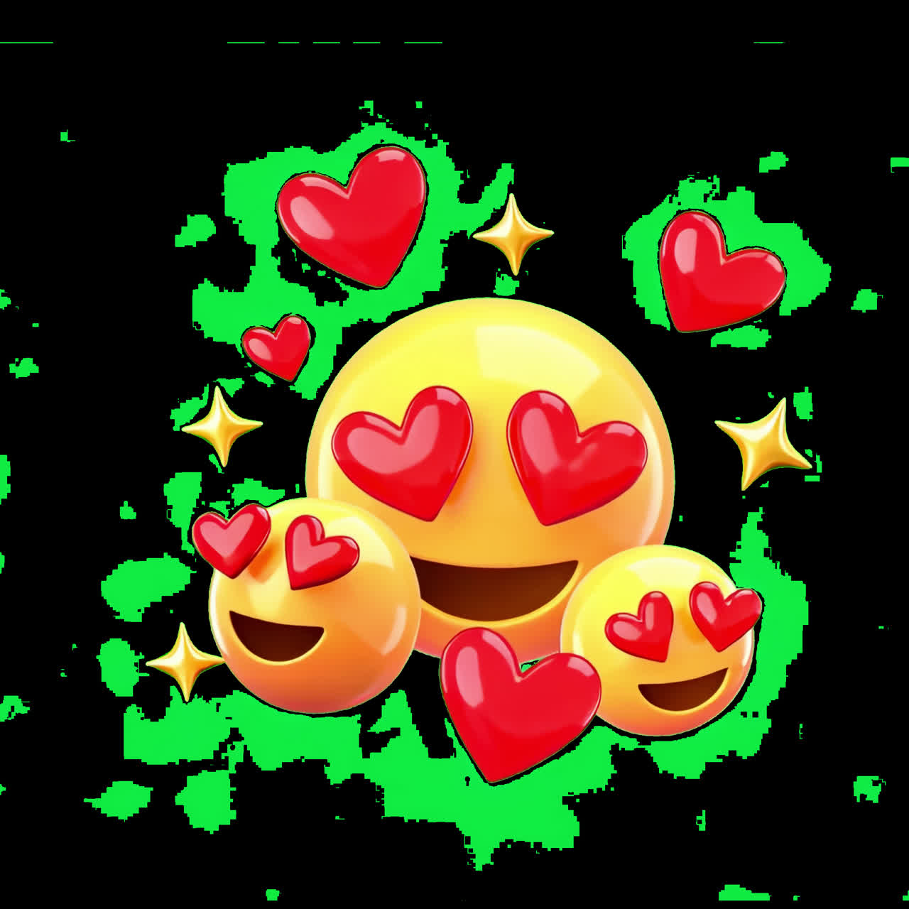 Heart-eyed emojis express love animation isolated asset, transparent 4K video, alpha channel, ProRes