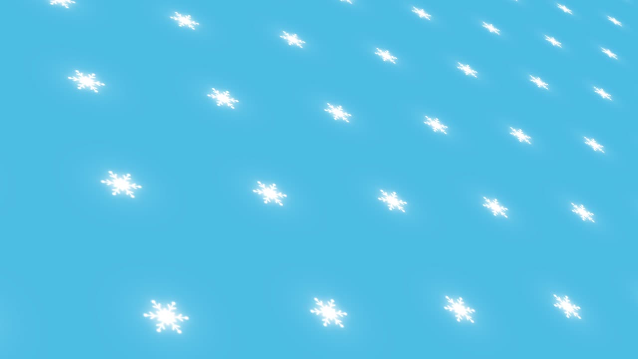 White snowflakes on blue background are changed size with perspective motion. Looping realistic animation.