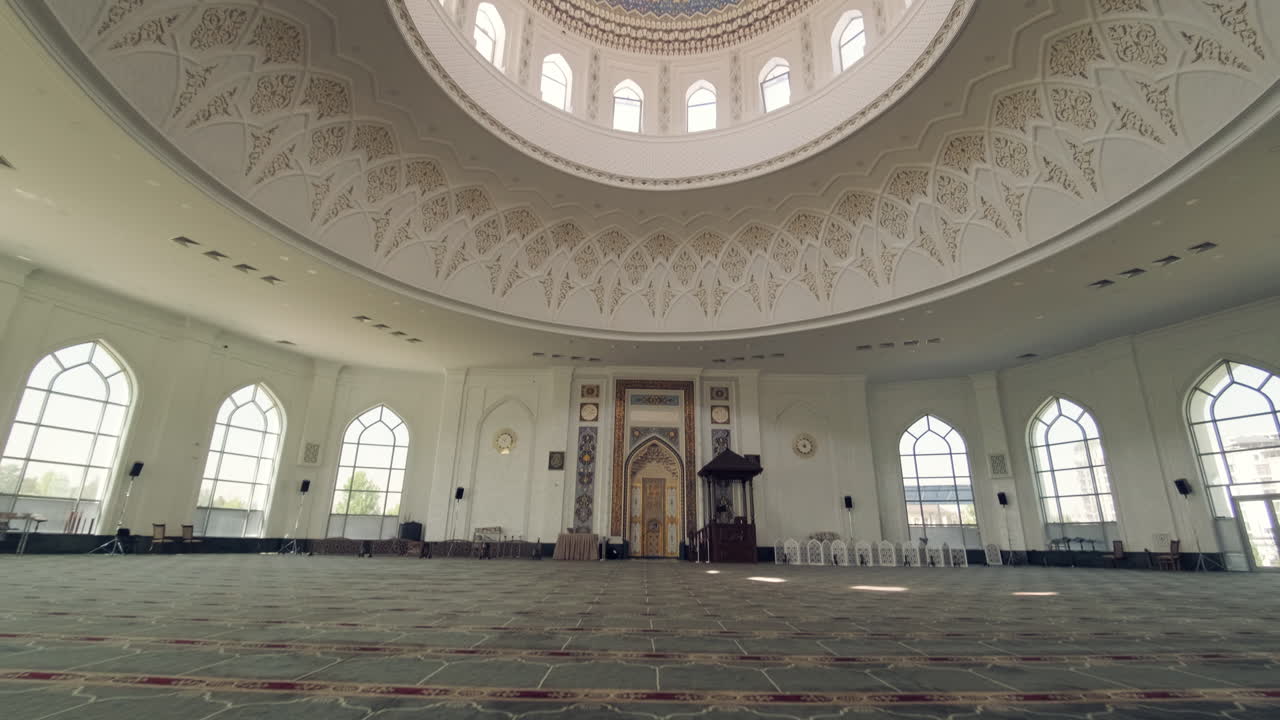 Stunning Interior of a Mosque with Intricate Dome and Arabesque Designs