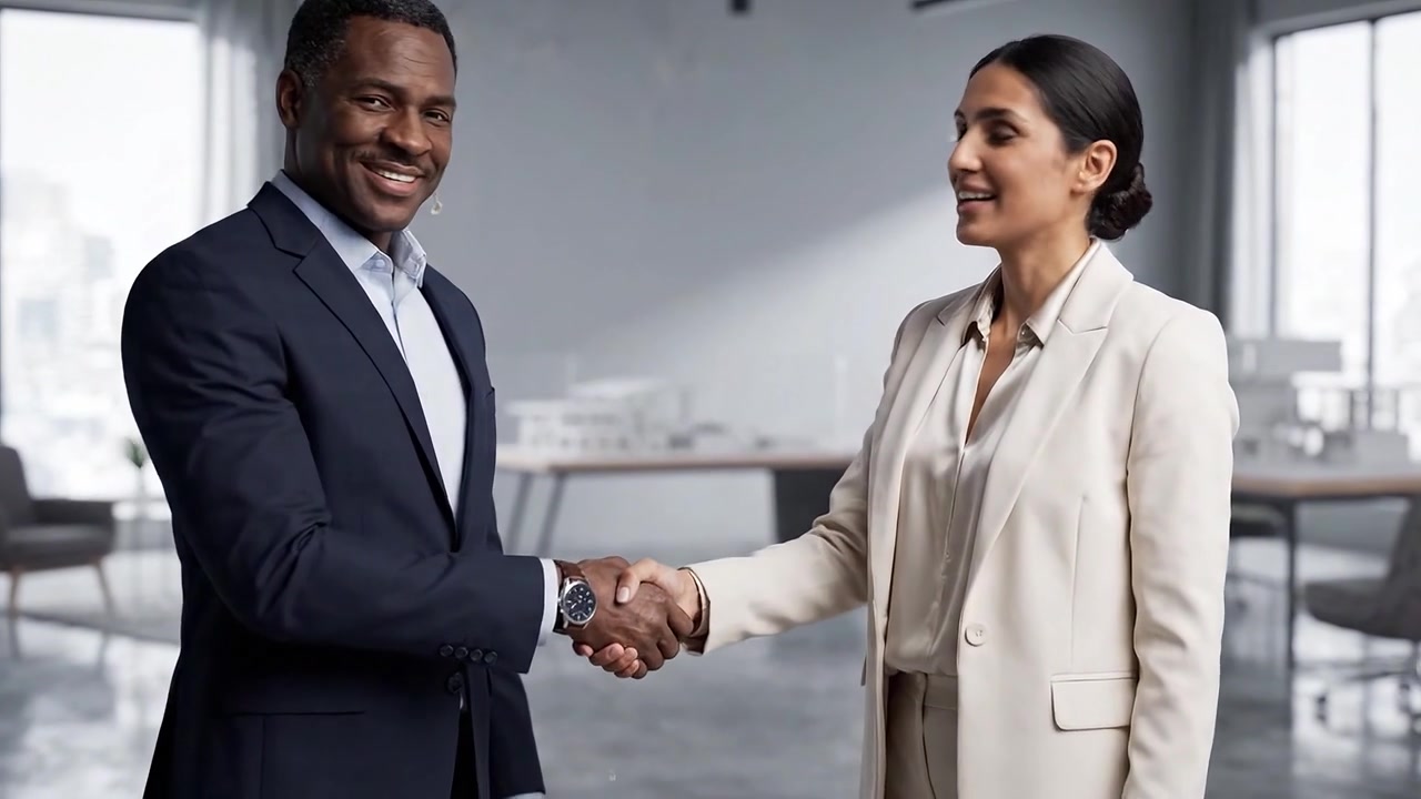 A Professional Handshake Between Two Colleagues in a Modern Office Setting Symbolizes Partnership and Collaboration in Their Business Endeavors and Goals.