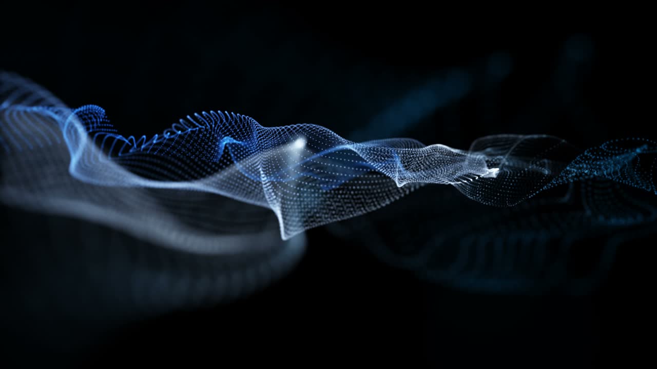 Futuristic animation with particle wave object in slow motion, 4096x2304 loop 4K
