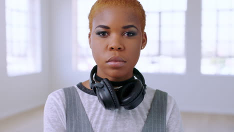 Black-woman,-music-headphones