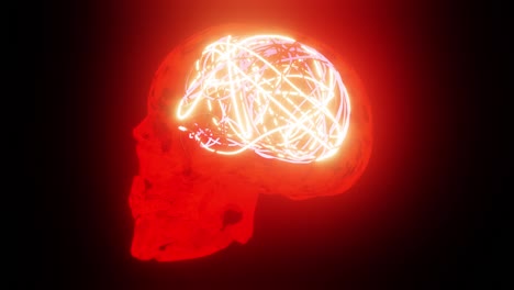 red skull neon brain work background or hologram