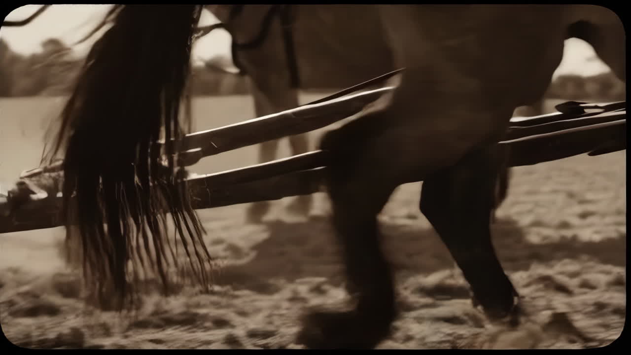 Vintage Horse-Drawn Farm Scene