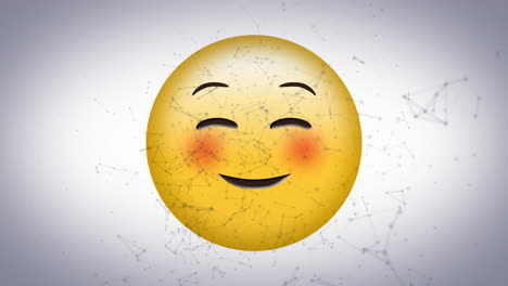 animación del icono de emoji feliz sobre redes de conexiones sobre fondo blanco