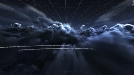 animation of data processing and clouds on black background