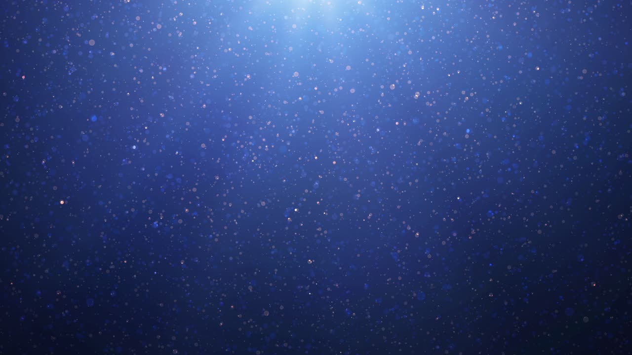 위에서 빛나는 빛 으로 활기찬 파란색 그라디언트 위에 떨어지는 마법의 반이는 입자의 루프 가능한 애니메이션
